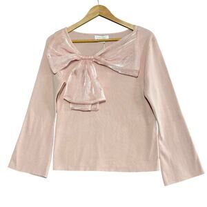 COCOBLEU‎ Pink Bow Sweater Size L Cute Kawaii Cottagecore Knit Pullover